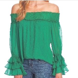 Cece Green Chiffon Off The Shoulder Blouse Size XS